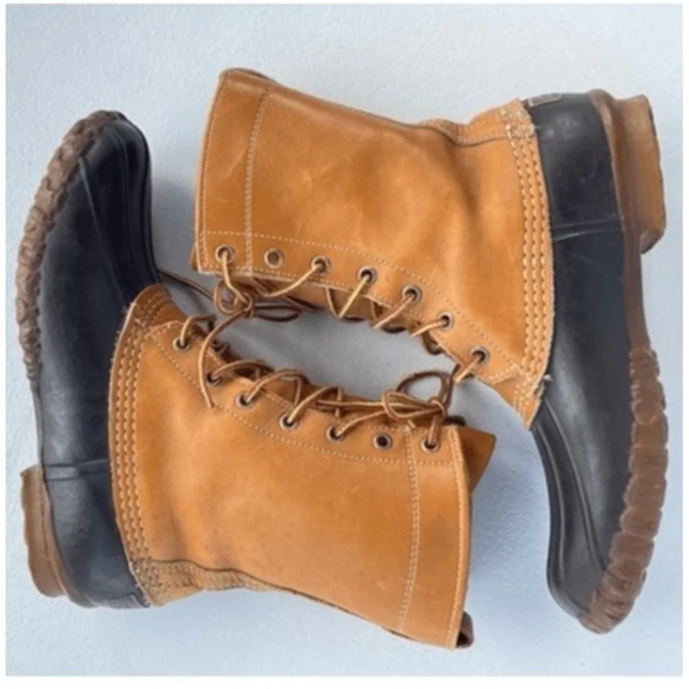 Vintage‎ 1960s L.L. Bean Maine Hunting Duck Boots 8 Tan Leather Rubber Sole USA